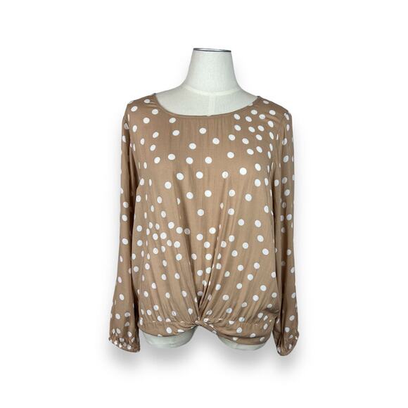 Torrid Polka Dot Long Sleeve Blouse Tan White 3X Career Office - Picture 1 of 9